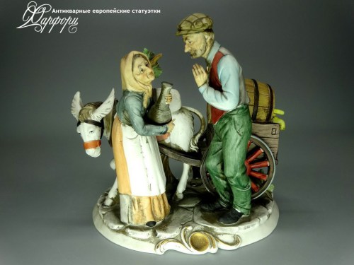 Купить фарфоровую статуэтку Capodimonte Тележка с осликом